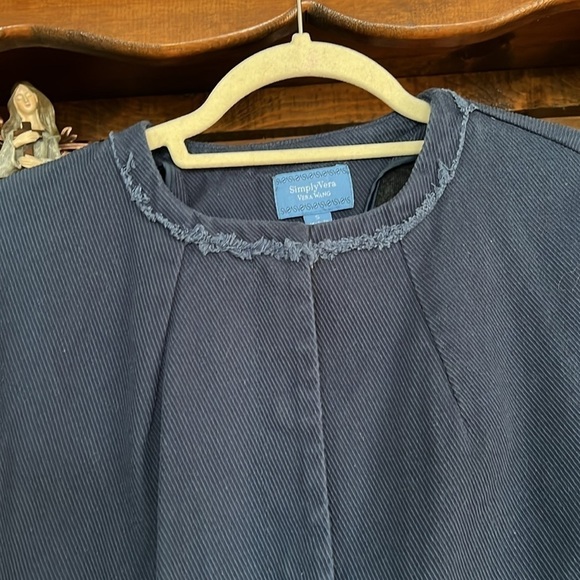 SIMPLY VERA by Vera Wang Navy Blue Thin Wale Corduroy Collarless Jkt, Small, GUC - Picture 4 of 12